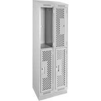 Clean Line Lockers, 2 -tier, Bank of 2, 24" x 18" x 82", Steel, Grey, Rivet (Assembled), Perforated Nuna Depot Inc.