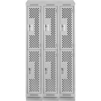 Clean Line Lockers, 2 -tier, Bank of 3, 36" x 15" x 82", Steel, Grey, Rivet (Assembled), Perforated Nuna Depot Inc.