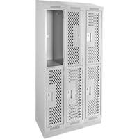 Clean Line Lockers, 2 -tier, Bank of 3, 36" x 15" x 82", Steel, Grey, Rivet (Assembled), Perforated Nuna Depot Inc.