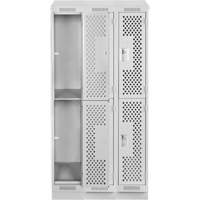 Clean Line Lockers, 2 -tier, Bank of 3, 36" x 15" x 82", Steel, Grey, Rivet (Assembled), Perforated Nuna Depot Inc.