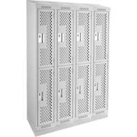Clean Line Lockers, 2 -tier, Bank of 4, 48" x 12" x 82", Steel, Grey, Rivet (Assembled), Perforated Nuna Depot Inc.