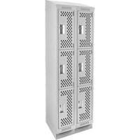 Clean Line Lockers, 3 -tier, Bank of 2, 24" x 18" x 82", Steel, Grey, Rivet (Assembled), Perforated Nuna Depot Inc.