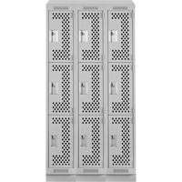 Clean Line Lockers, 3 -tier, Bank of 3, 36" x 18" x 82", Steel, Grey, Rivet (Assembled), Perforated Nuna Depot Inc.