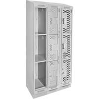 Clean Line Lockers, 3 -tier, Bank of 3, 36" x 18" x 82", Steel, Grey, Rivet (Assembled), Perforated Nuna Depot Inc.