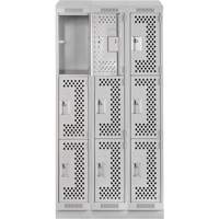 Clean Line Lockers, 3 -tier, Bank of 3, 36" x 18" x 82", Steel, Grey, Rivet (Assembled), Perforated Nuna Depot Inc.