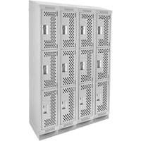 Clean Line Lockers, 3 -tier, Bank of 4, 48" x 18" x 82", Steel, Grey, Rivet (Assembled), Perforated Nuna Depot Inc.