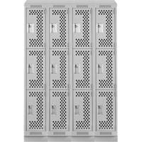 Clean Line Lockers, 3 -tier, Bank of 4, 48" x 18" x 82", Steel, Grey, Rivet (Assembled), Perforated Nuna Depot Inc.