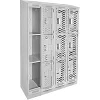 Clean Line Lockers, 3 -tier, Bank of 4, 48" x 18" x 82", Steel, Grey, Rivet (Assembled), Perforated Nuna Depot Inc.