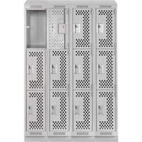 Clean Line Lockers, 3 -tier, Bank of 4, 48" x 18" x 82", Steel, Grey, Rivet (Assembled), Perforated Nuna Depot Inc.