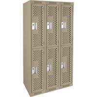 Clean Line Lockers, 2 -tier, Bank of 3, 36" x 12" x 72", Steel, Beige, Rivet (Assembled), Perforated Nuna Depot Inc.