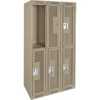 Clean Line Lockers, 2 -tier, Bank of 3, 36" x 12" x 72", Steel, Beige, Rivet (Assembled), Perforated Nuna Depot Inc.