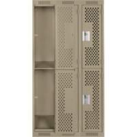 Clean Line Lockers, 2 -tier, Bank of 3, 36" x 12" x 72", Steel, Beige, Rivet (Assembled), Perforated Nuna Depot Inc.