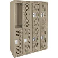 Clean Line Lockers, 2 -tier, Bank of 4, 48" x 12" x 72", Steel, Beige, Rivet (Assembled), Perforated Nuna Depot Inc.