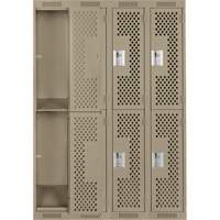 Clean Line Lockers, 2 -tier, Bank of 4, 48" x 12" x 72", Steel, Beige, Rivet (Assembled), Perforated Nuna Depot Inc.