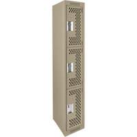 Clean Line Lockers, 3 -tier, 12" x 12" x 72", Steel, Beige, Rivet (Assembled), Perforated Nuna Depot Inc.