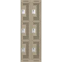 Clean Line Lockers, 3 -tier, Bank of 2, 24" x 12" x 72", Steel, Beige, Rivet (Assembled), Perforated Nuna Depot Inc.