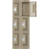Clean Line Lockers, 3 -tier, Bank of 2, 24" x 12" x 72", Steel, Beige, Rivet (Assembled), Perforated Nuna Depot Inc.