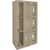 Clean Line Lockers, 3 -tier, Bank of 3, 36" x 12" x 72", Steel, Beige, Rivet (Assembled), Perforated Nuna Depot Inc.