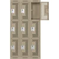 Clean Line Lockers, 3 -tier, Bank of 3, 36" x 12" x 72", Steel, Beige, Rivet (Assembled), Perforated Nuna Depot Inc.