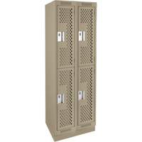 Clean Line Lockers, 2 -tier, Bank of 2, 24" x 15" x 76", Steel, Beige, Rivet (Assembled), Perforated Nuna Depot Inc.