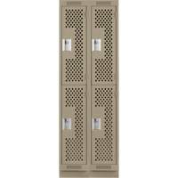 Clean Line Lockers, 2 -tier, Bank of 2, 24" x 15" x 76", Steel, Beige, Rivet (Assembled), Perforated Nuna Depot Inc.