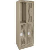 Clean Line Lockers, 2 -tier, Bank of 2, 24" x 15" x 76", Steel, Beige, Rivet (Assembled), Perforated Nuna Depot Inc.