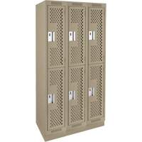 Clean Line Lockers, 2 -tier, Bank of 3, 36" x 15" x 76", Steel, Beige, Rivet (Assembled), Perforated Nuna Depot Inc.