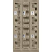 Clean Line Lockers, 2 -tier, Bank of 3, 36" x 15" x 76", Steel, Beige, Rivet (Assembled), Perforated Nuna Depot Inc.