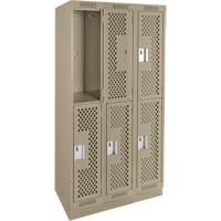 Clean Line Lockers, 2 -tier, Bank of 3, 36" x 15" x 76", Steel, Beige, Rivet (Assembled), Perforated Nuna Depot Inc.