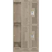 Clean Line Lockers, 2 -tier, Bank of 3, 36" x 15" x 76", Steel, Beige, Rivet (Assembled), Perforated Nuna Depot Inc.