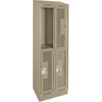 Clean Line Lockers, 2 -tier, Bank of 2, 24" x 12" x 82", Steel, Beige, Rivet (Assembled), Perforated Nuna Depot Inc.