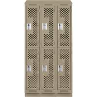 Clean Line Lockers, 2 -tier, Bank of 3, 36" x 12" x 82", Steel, Beige, Rivet (Assembled), Perforated Nuna Depot Inc.