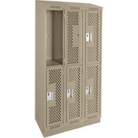 Clean Line Lockers, 2 -tier, Bank of 3, 36" x 12" x 82", Steel, Beige, Rivet (Assembled), Perforated Nuna Depot Inc.