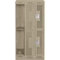 Clean Line Lockers, 2 -tier, Bank of 3, 36" x 12" x 82", Steel, Beige, Rivet (Assembled), Perforated Nuna Depot Inc.