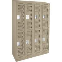 Casiers Clean Line, 2 niveaux, Bloc de 4, 48" x 12" x 82", Acier, Beige, Rivet (assembl&eacute;), Perfor&eacute; Nuna Depot Inc.