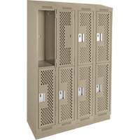 Casiers Clean Line, 2 niveaux, Bloc de 4, 48" x 12" x 82", Acier, Beige, Rivet (assembl&eacute;), Perfor&eacute; Nuna Depot Inc.