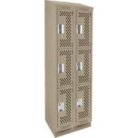 Clean Line Lockers, 3 -tier, Bank of 2, 24" x 12" x 82", Steel, Beige, Rivet (Assembled), Perforated Nuna Depot Inc.