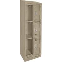 Clean Line Lockers, 3 -tier, Bank of 2, 24" x 12" x 82", Steel, Beige, Rivet (Assembled), Perforated Nuna Depot Inc.