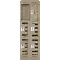 Clean Line Lockers, 3 -tier, Bank of 2, 24" x 12" x 82", Steel, Beige, Rivet (Assembled), Perforated Nuna Depot Inc.