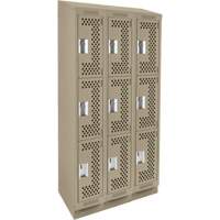 Clean Line Lockers, 3 -tier, Bank of 3, 36" x 18" x 82", Steel, Beige, Rivet (Assembled), Perforated Nuna Depot Inc.