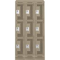 Clean Line Lockers, 3 -tier, Bank of 3, 36" x 18" x 82", Steel, Beige, Rivet (Assembled), Perforated Nuna Depot Inc.