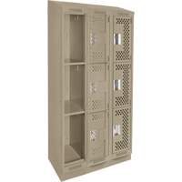 Clean Line Lockers, 3 -tier, Bank of 3, 36" x 18" x 82", Steel, Beige, Rivet (Assembled), Perforated Nuna Depot Inc.