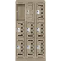 Clean Line Lockers, 3 -tier, Bank of 3, 36" x 18" x 82", Steel, Beige, Rivet (Assembled), Perforated Nuna Depot Inc.