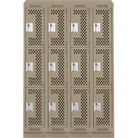 Clean Line Lockers, 3 -tier, Bank of 4, 48" x 18" x 82", Steel, Beige, Rivet (Assembled), Perforated Nuna Depot Inc.