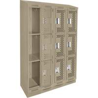 Clean Line Lockers, 3 -tier, Bank of 4, 48" x 18" x 82", Steel, Beige, Rivet (Assembled), Perforated Nuna Depot Inc.