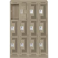 Clean Line Lockers, 3 -tier, Bank of 4, 48" x 18" x 82", Steel, Beige, Rivet (Assembled), Perforated Nuna Depot Inc.