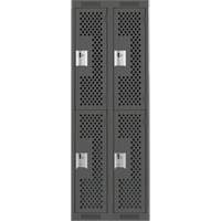 Clean Line Lockers, 2 -tier, Bank of 2, 24" x 12" x 72", Steel, Charcoal, Rivet (Assembled), Perforated Nuna Depot Inc.