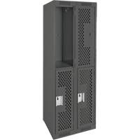 Clean Line Lockers, 2 -tier, Bank of 2, 24" x 12" x 72", Steel, Charcoal, Rivet (Assembled), Perforated Nuna Depot Inc.