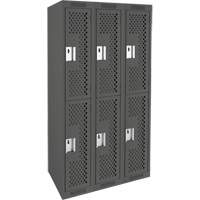 Clean Line Lockers, 2 -tier, Bank of 3, 36" x 12" x 72", Steel, Charcoal, Rivet (Assembled), Perforated Nuna Depot Inc.