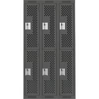 Clean Line Lockers, 2 -tier, Bank of 3, 36" x 12" x 72", Steel, Charcoal, Rivet (Assembled), Perforated Nuna Depot Inc.